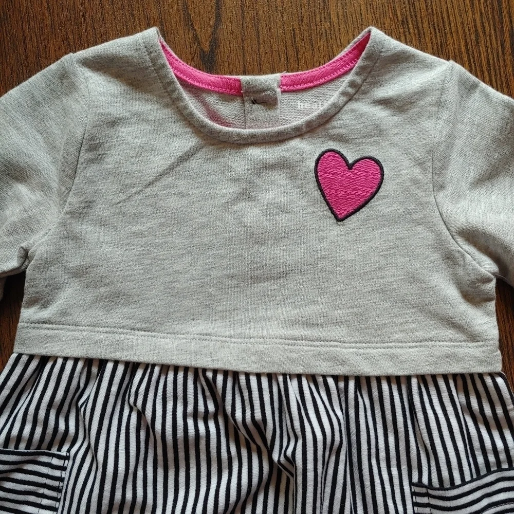 Healthtex Gray Black Pink Long Sleeve Dress with Pockets Size Girl's 2T NEW
